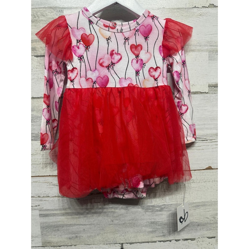 Birdie Bean Amara Tulle Twirl Dress Girls 12-18M Red Heart Bamboo Boutique NWT